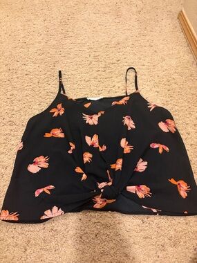Lush Black Floral Knot Cami with Pink and Orange Blossoms